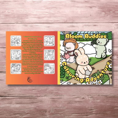 Bloom Buddies Colouring book Cover and Back page, Cosy friends, Cute friends, Simple, all ages.
